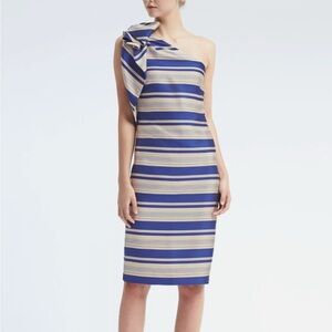 Banana Republic One-Shoulder Blue and Cream Dress
